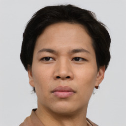 Neutral asian young-adult male with short  brown hair and brown eyes