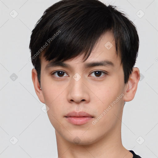 Neutral asian young-adult male with short  brown hair and brown eyes