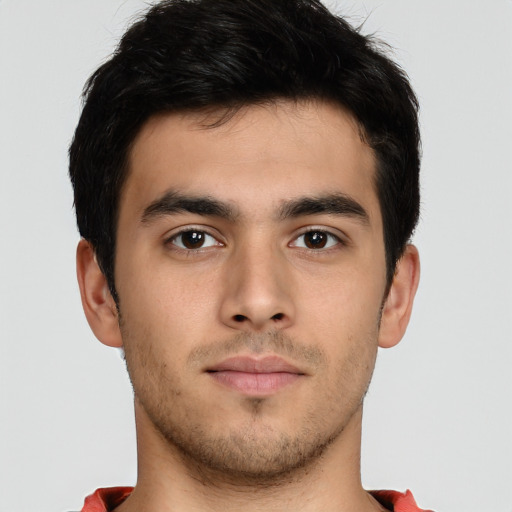 Neutral asian young-adult male with short  brown hair and brown eyes