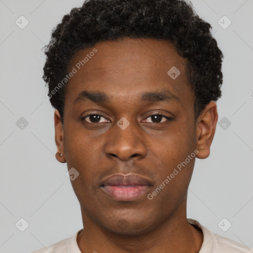 Neutral black young-adult male with short  brown hair and brown eyes