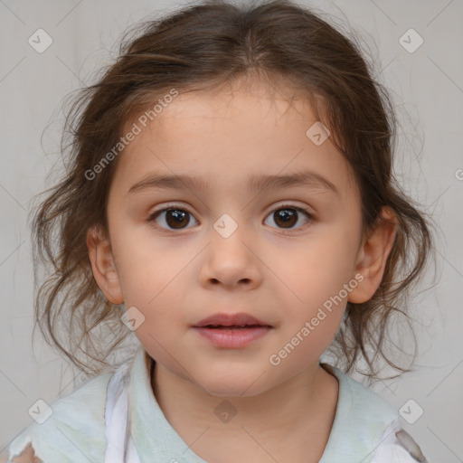 Neutral white child female with medium  brown hair and brown eyes