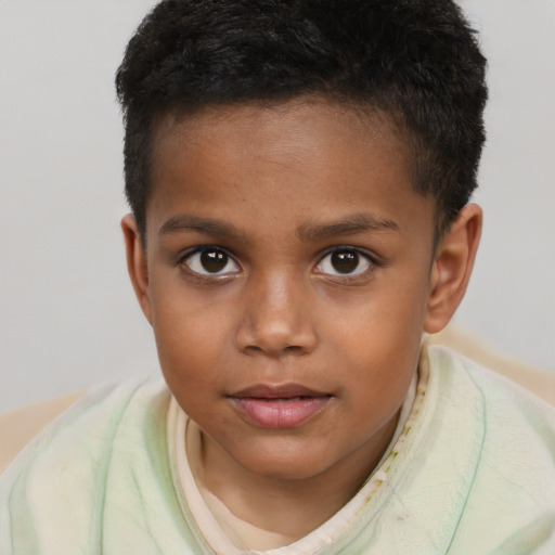 Neutral black child female with short  brown hair and brown eyes