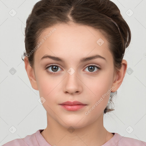 Neutral white young-adult female with short  brown hair and brown eyes