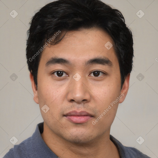 Neutral asian young-adult male with short  black hair and brown eyes