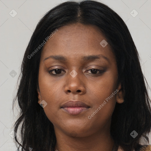 Neutral black young-adult female with long  black hair and brown eyes