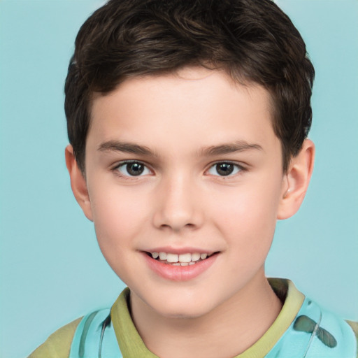 Joyful white child male with short  brown hair and brown eyes