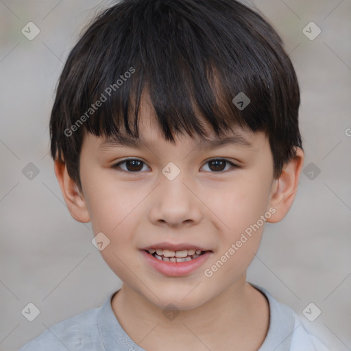 Joyful white child male with short  brown hair and brown eyes