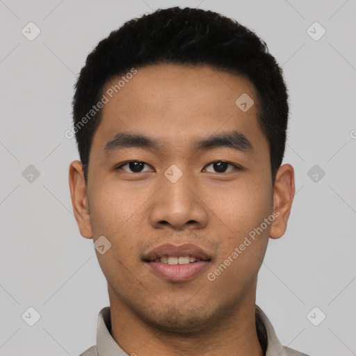 Neutral asian young-adult male with short  black hair and brown eyes