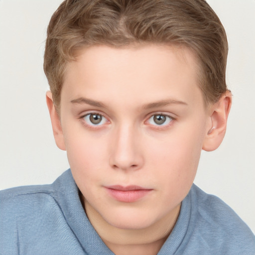 Neutral white child male with short  brown hair and grey eyes