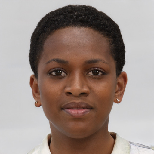 Neutral black young-adult female with short  brown hair and brown eyes
