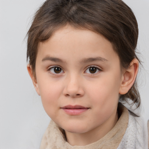 Neutral white child female with medium  brown hair and brown eyes