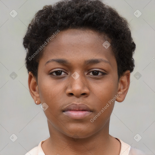 Neutral black young-adult female with short  brown hair and brown eyes