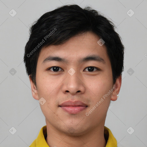 Neutral asian young-adult male with short  black hair and brown eyes
