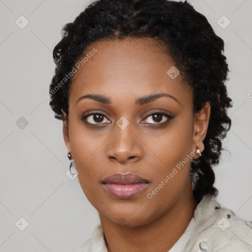 Neutral black young-adult female with medium  black hair and brown eyes