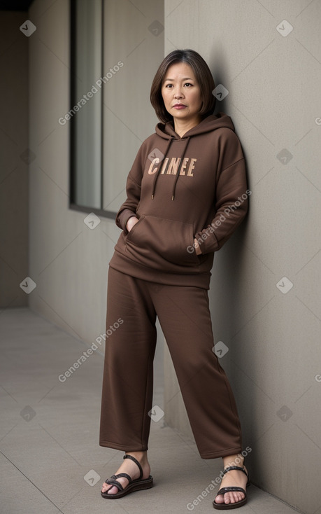 Chinese middle-aged female with  brown hair