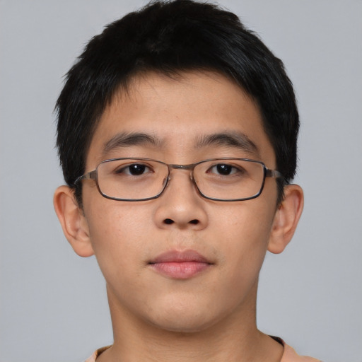Neutral asian young-adult male with short  brown hair and brown eyes