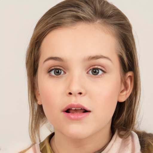 Neutral white child female with medium  brown hair and brown eyes