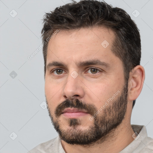 Neutral white adult male with short  brown hair and brown eyes