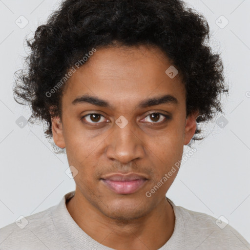 Neutral black young-adult male with short  brown hair and brown eyes