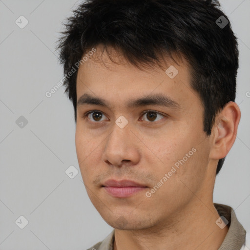 Neutral asian young-adult male with short  brown hair and brown eyes