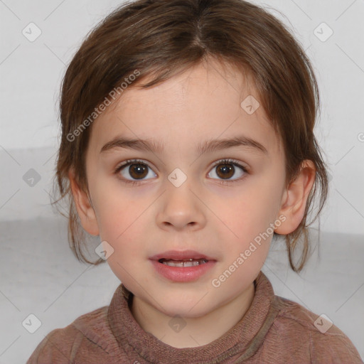 Neutral white child female with medium  brown hair and brown eyes