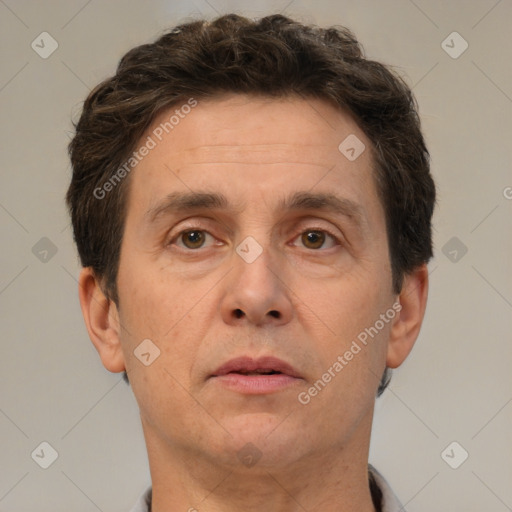 Neutral white adult male with short  brown hair and brown eyes