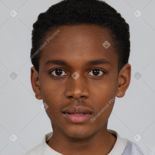 Neutral black young-adult male with short  brown hair and brown eyes