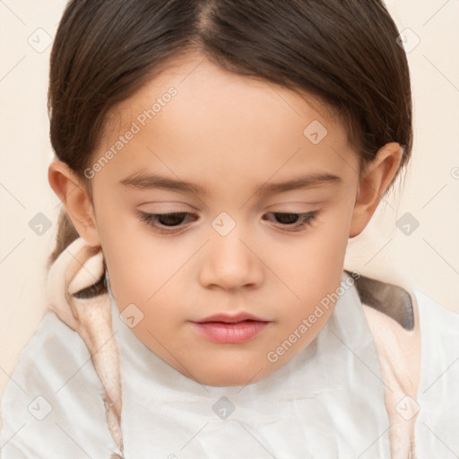 Neutral white child female with medium  brown hair and brown eyes