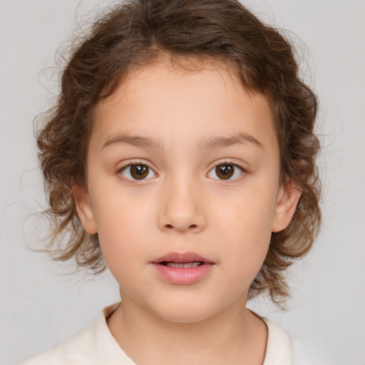 Neutral white child female with medium  brown hair and brown eyes