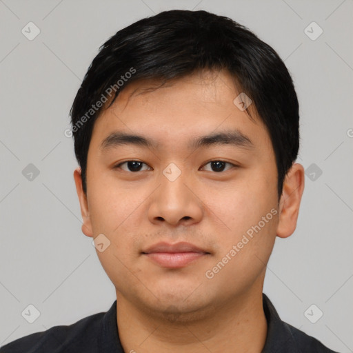 Neutral asian young-adult male with short  black hair and brown eyes