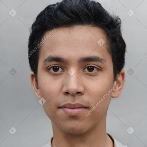 Neutral asian young-adult male with short  black hair and brown eyes