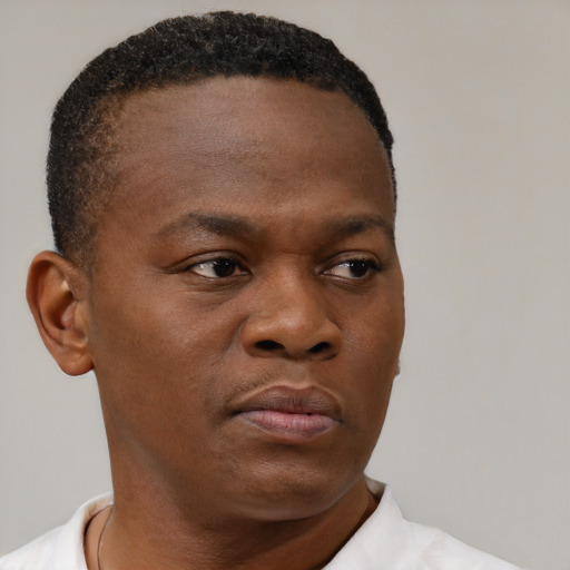 Neutral black young-adult male with short  brown hair and brown eyes