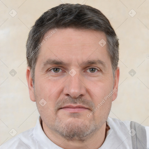 Neutral white adult male with short  brown hair and brown eyes