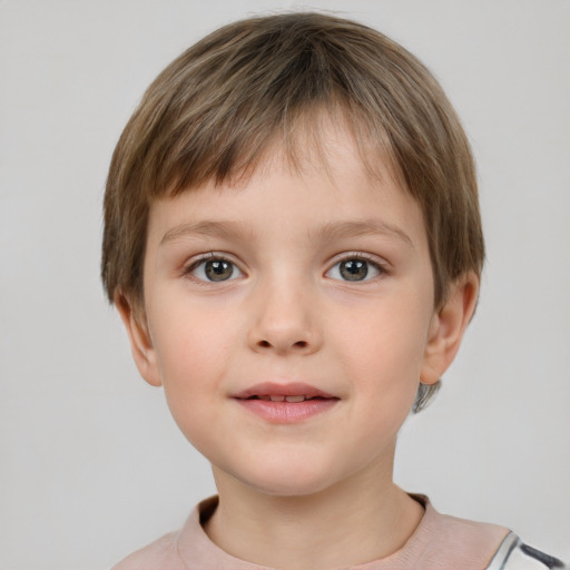 Neutral white child male with short  brown hair and grey eyes