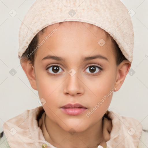 Neutral white child female with short  brown hair and brown eyes