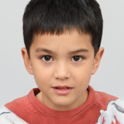 Joyful white child male with short  brown hair and brown eyes