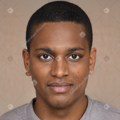 Neutral black young-adult male with short  brown hair and brown eyes