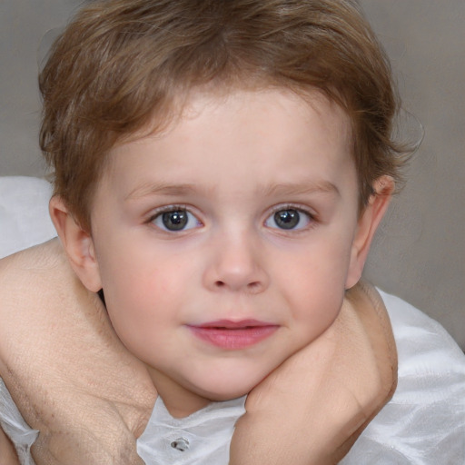 Neutral white child female with medium  brown hair and blue eyes