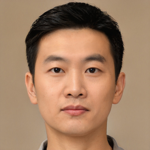Neutral asian young-adult male with short  black hair and brown eyes