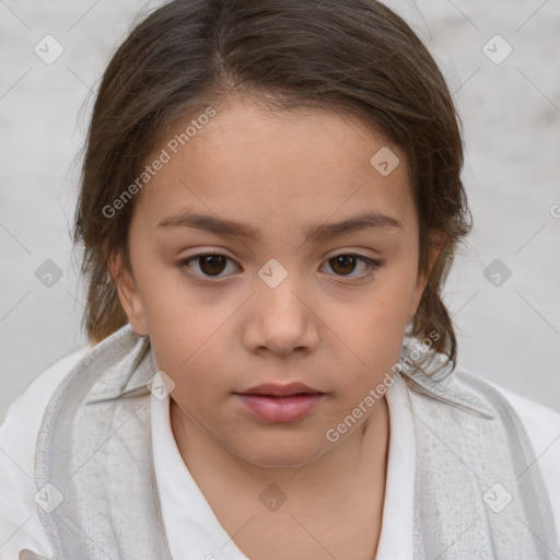 Neutral white child female with medium  brown hair and brown eyes