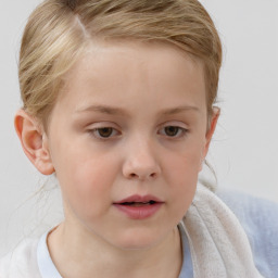 Neutral white child female with short  brown hair and blue eyes