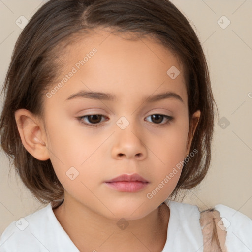 Neutral white child female with medium  brown hair and brown eyes