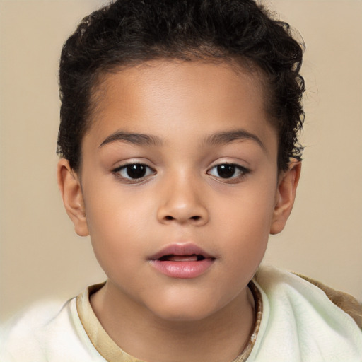 Neutral white child female with short  brown hair and brown eyes