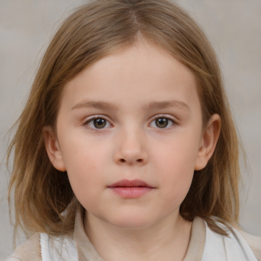 Neutral white child female with medium  brown hair and brown eyes