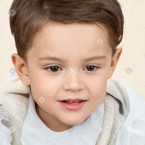 Joyful white child male with short  brown hair and brown eyes