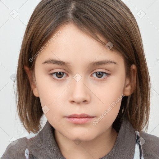 Neutral white child female with medium  brown hair and brown eyes