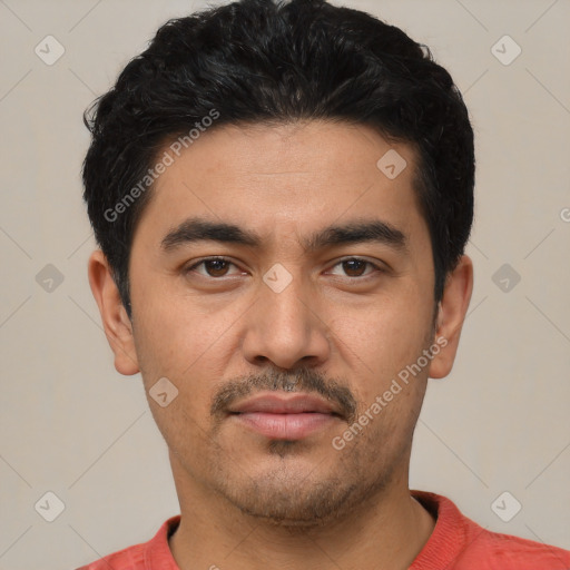 Neutral asian young-adult male with short  black hair and brown eyes