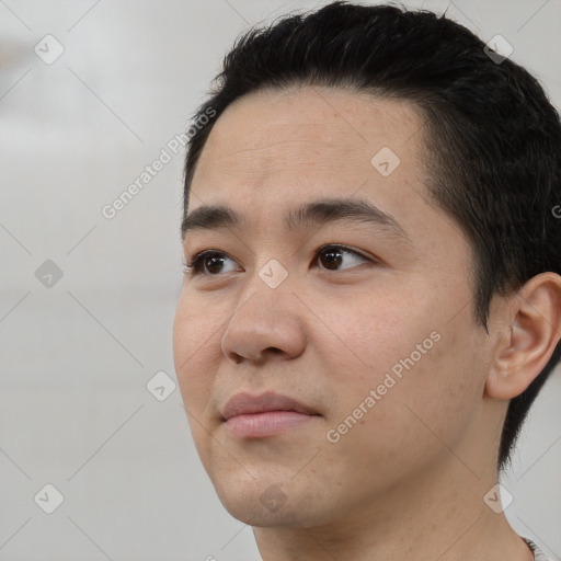 Neutral white young-adult male with short  black hair and brown eyes