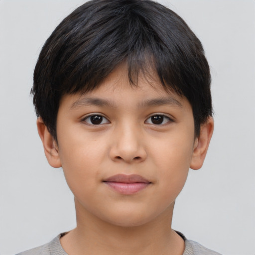 Neutral asian child female with short  brown hair and brown eyes