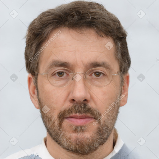 Neutral white adult male with short  brown hair and brown eyes